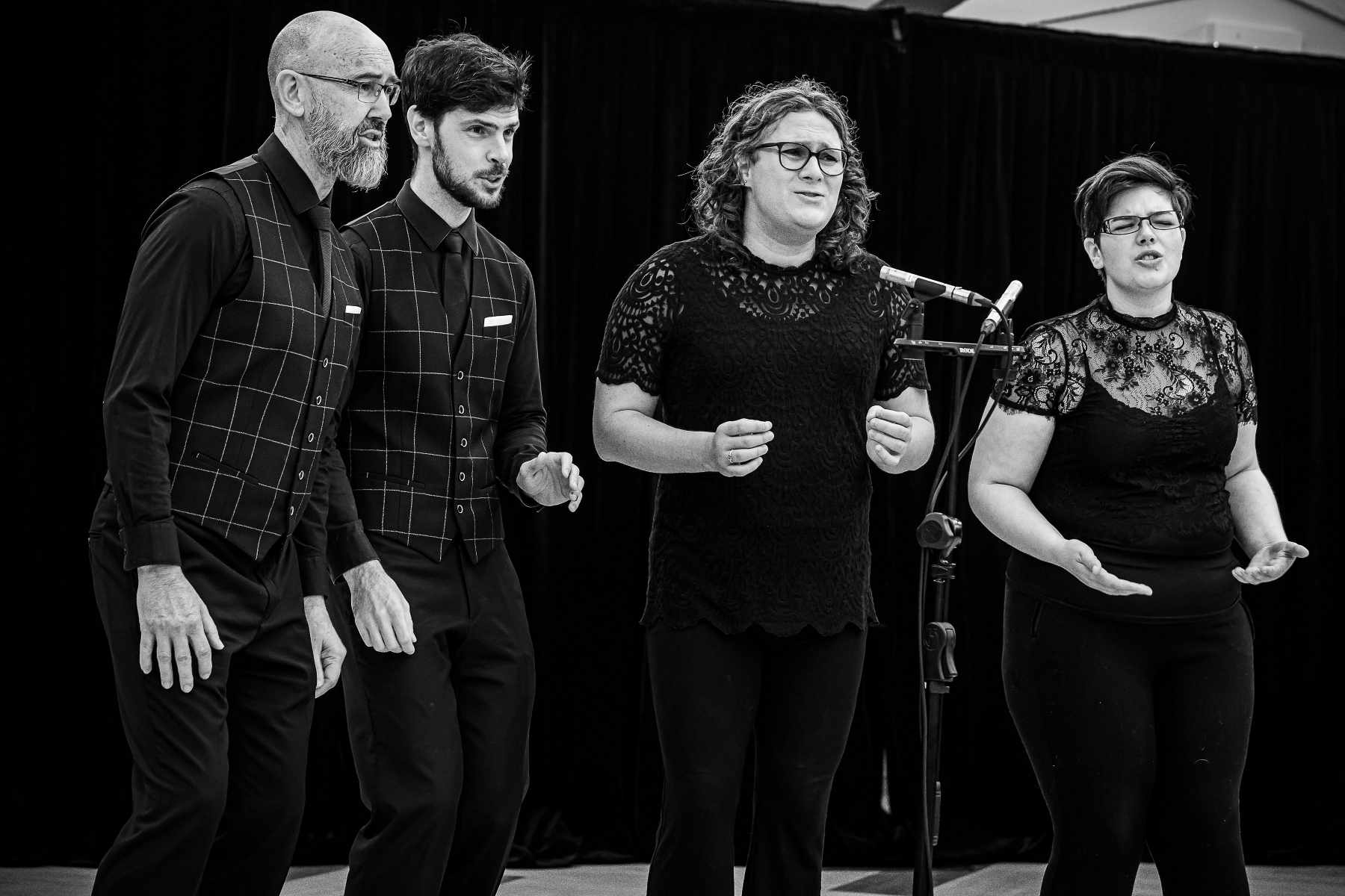 Damien, Jono, Hayley and Alanna singing in Mixed Nuts