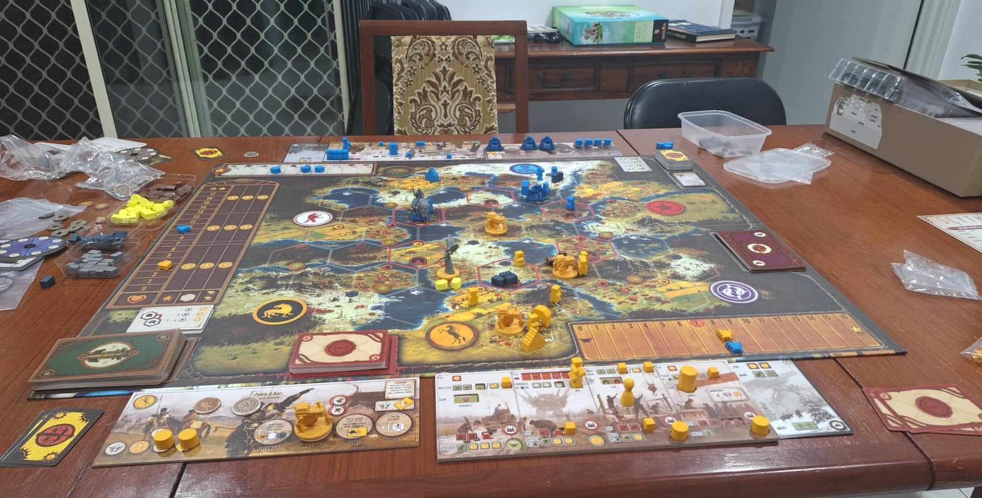 A photo of the board during my recent 1v1 of Scythe with Victoria