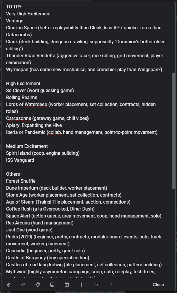List of board games I'd like to try