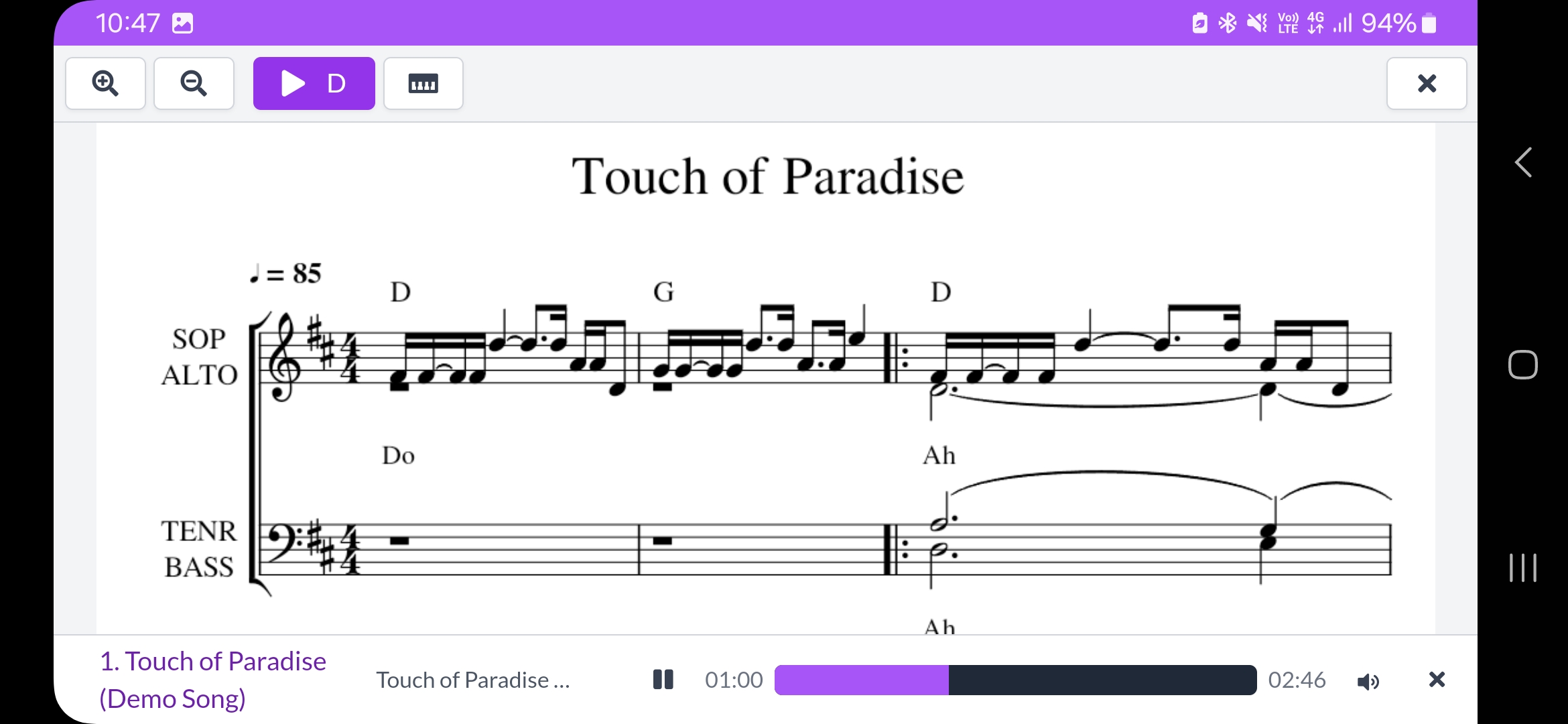 A screenshot of Choir Concierge's learning tools on mobile landscape