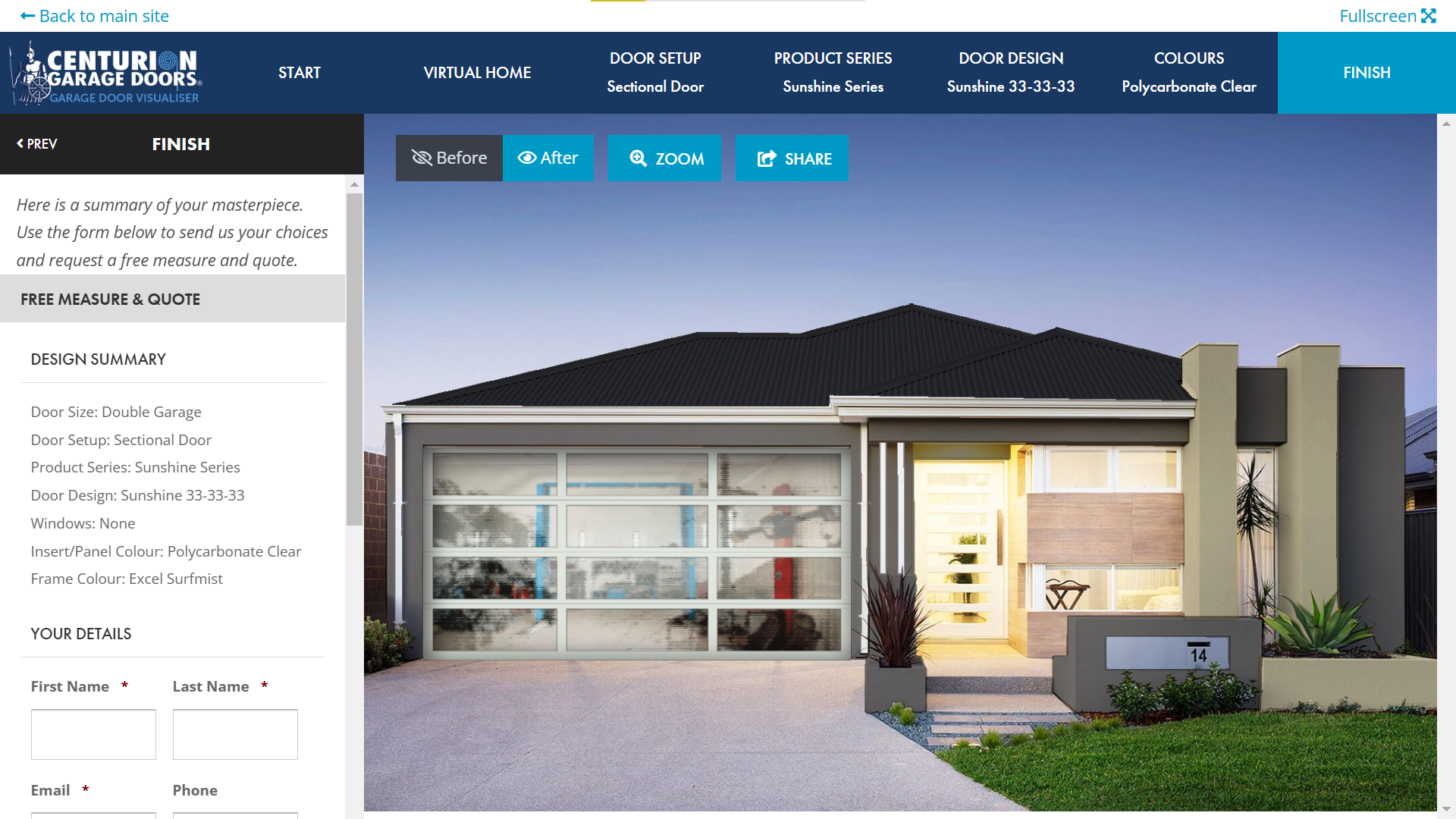 "On the final screen, customers could fill in their contact details and send their preferences off for a free measure and quote"